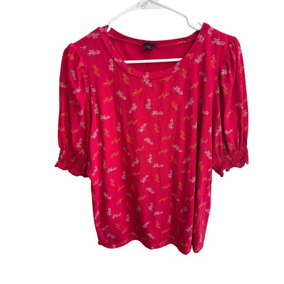 Red Puffed Short Sleeve Shirt by Ann Taylor Size Small - Picture 1 of 2